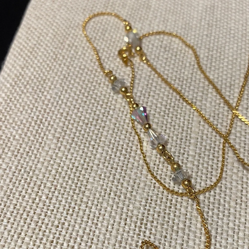 Vintage Gold and Crystal 32” chain Necklace